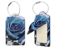 Blue Rose Blooms Luggage Tag 2 PCS PU Leather Suitcase Tags Identifiers Travel Tags with Privacy Protection and Stainless Steel Loop Luggage Bag Tag for Women Men