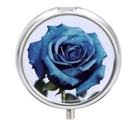 Blue Rose Blooms Pill Box 3 Compartment Portable Round Pill Organizer Leak-Proof Lightweight Daily Compact Travel Pill Case for Vitamins Supplements Medication