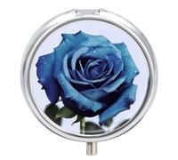 Blue Rose Blooms Pill Box for Pocket Round Pill Box 3 Compartment Decorative Portable Travel Pill Holder Tablet Vitamin Organizer Mini Pill Case