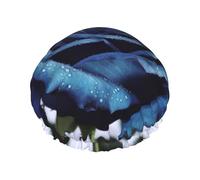 blue rose blooms Shower Cap for Women Men, Adjustable Reusable Shower Bonnet Double Layer Waterproof Bath Caps, EVA Lining, Elastic Band Hair Cap for All Hair Lengths