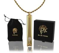 Blue Rose Breathing Necklace with Resistance, Mindful Breathing Necklace for Calm and Focus, Exhale Training Pendant Calms for Anxiety, Stainless Steel, Gold, Gift-Ready, Adjustable Chain