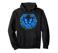 Blue Rose Butterfly Flower Gardening Floral Pullover Hoodie