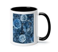 Blue Rose Ceramic Coffee Mug with Handle 11 Ounces, Porcelain Mug Coffee Cup Tea Mug Water Cup Ideal for Coffee,Tea,Latte,Cappuccino,Microwave & Dishwasher Safe Unique Gift Cup