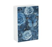 Blue Rose Cigarette Case, Plastic Waterproof Shockproof, Airtight Push Open Cigarette Box, Capacity King Size Cigarette Holder, Portable Cigarette Container for Outdoor Travel Camping Office