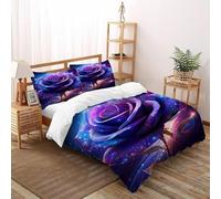 Blue Rose Double Duvet Set Flower Totem Premium Brushed Microfiber Duvet Cover Bedding Set With Zipper Closure Double(200x200cm)