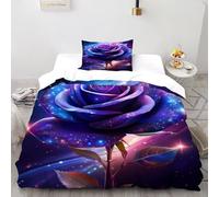 Blue Rose Double Duvet Set Flower Totem Premium Brushed Microfiber Duvet Cover Set Non Iron Luxury Bedding Sets With Zipper Closure Single(135x200cm)