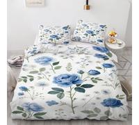 Blue Rose double duvet set, White daisies duvet cover, flowers Hypoallergenic Duvet Cover, Minimalist Romance 200 x 200cm double bedding set with 2 Pillowcases Soft