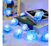 Blue Rose Fairy String Lights, 14.7ft Light Up Romantic Rose Light, 30 LED Battery Operated Flower Garland Lights for Birthday Mother's Day Valentine's Day Christmas Room Party Bedroom Wedding Decor