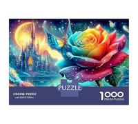 Blue Rose Fantasy 1000pc Rainbow Rose Recycled Cardboard Puzzle for Staycation Entertainment Social Icebreaker Puzzle Lovers Gift 38x26cm/1000pcs