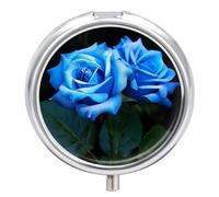 Blue Rose Flowers Pill Box Cute Medicine Organizer Travel Pillbox Waterproof Portable Pill Container Holder to Hold Vitamins Medication Fish Oil and Supplements