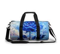 Blue Rose Geometric Mosaic Flower Travel Gym Bag for Women Men Cylindrical Duffle Bag Sport Workout Bag with Shoulder Strap