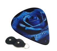 Blue rose Guitar Picks 6 Pack with Leather Guitar Pick Holder Keychain, Plectrum Key Fob Cases Bag, Abstract Art Plectrum for Acoustic Electric Guitar, Ukulele 0.46mm