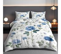 Blue Rose King Size Duvet Cover Sets, White daisies duvet cover, flowers Soft Printed Microfiber Bedding Set, Minimalist Romance 220 x 230cm Duvet Covers with Pillowcases