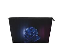 Blue Rose Leather Travel Cosmetic Bag Portable Toiletry Bag Organizer Bag Travel Makeup Bag for Women/Men