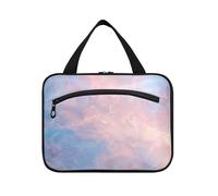 Blue Rose Marble Texture Chic Hanging Toiletry Travel Bag with Hook, Designer Accessories Brush Bag for Traveler Backpacking maleta para maquillaje L
