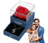 (Blue) Rose Necklace Box | Small Jewelry Storage Organizer,Valentine's Day Heart-Shaped Necklace Rose Box for Birthday, Proposal