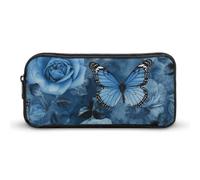 Blue Rose Pencil Case - Large Aesthetic Makeup Bag Multi-Purpose Pencil Pouch Cute Cosmetic Bag with Zipper Closure for Office, Home, Study & Travel