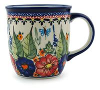 Blue Rose Polish Pottery Floral Butterfly Plain Coffee Mug