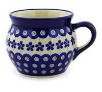 Blue Rose Polish Pottery Flowering Peacock Bell-Shaped Mug