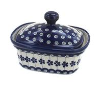 Blue Rose Polish Pottery Flowering Peacock Butter Tub