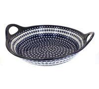 Blue Rose Polish Pottery Flowering Peacock Large Deep Bowl w/ Handles