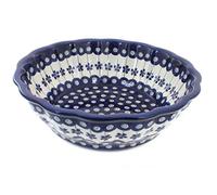 Blue Rose Polish Pottery Flowering Peacock Large Scalloped Bowl