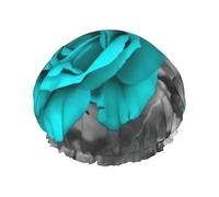 Blue Rose Print Shower Cap for Women & Men - Reusable, Double Layer, Breathable, Hair Bath Cap L