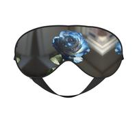 Blue Rose Print Silk Sleeping Mask with Adjustable Strap-Silk Eye Mask Soft Eye Cover,for Blocking Out Lights Sweet Sleep Travel Relax, Nap, Meditation