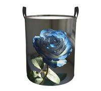 Blue Rose Printed Circular Handle Single Layer Waterproof Portable Laundry Basket