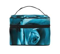 Blue Rose Printing Makeup Bag for Women Portable Travel Cosmetic Case Make Up Organizer Bag Beauty Box with Inner Pouch and Handle