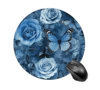 Blue Rose Round Mouse Pad, Non-Slip Rubber Base Waterproof Washable, Computer Mouse Mat for Office Gaming Studying, Premium-Textured Durable Portable Circle Mousepad for Desktop PC Notebook