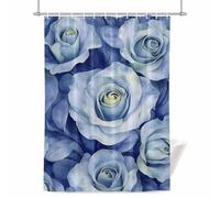 Blue Rose Shower Curtain for Bathroom, Spring Romantic Teal Floral Flower Plant Watercolor Rustic Waterproof Cloth Fabric Bathroom Accessories Set with 12 Rust Proof Plastic Hooks, 72” x 72”