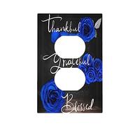 Blue Rose Thankful Blessed Romantic Royal Floral Wall Plate 1 Gang Duplex Outlet Covers Electrical Decorative Switchplate Receptacle Faceplate Mid Jumbo Size for Kitchen Bathroom Bedroom Decor