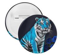 Blue Rose Tiger Badge Metal Round Pins, Lightweight Brooch for Backpack, Fashion Button Pins Badge for Shirts, Jackets, Shawl Coat, Unisex, 12PCS, Tinplate, metal round pins