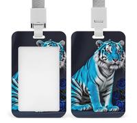 Blue Rose Tiger Id Badge Holder,Name Tag Holder with Detachable Lanyard,Waterproof Design Id Card Holder for Office, Workplace