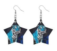 Blue Rose Tiger Wooden Earrings for Women, Vintage Elegant Wood Jewelry, Lightweight Earrings for Wedding, Party, Everyday Jewelry Gift, Circular, Wood, wood