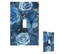 Blue Rose Wall Plate Cover Modern Decorative 1 Gang Light Switch Cover Unbreakable Receptacle Outlet Covers For Living Room Bedroom Home Decor Single Toggle