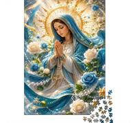 Blue Roses and Praying Woman 1000 Piece Jigsaw Puzzle for Adults | 52x38cm Elegant blue and white floral artwork with a serene praying figure; ideal for relaxing solo or shared puzzle