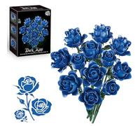 Blue Roses Bouquet Building Set, Artificial Flowers Botanical Collection Blocks Kit DIY Fake Roses for Adults Women Valentines & Mother's Day Girlfriend Gifts - Home Decor
