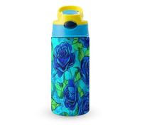Blue Roses Watercolor Cute Water Bottle with Straw Lid Stainless Steel Drink Tumbler Insulated Flip Top Cups 350ml