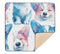 Blue & Rosy Welsh Dog Pattern Watercolor Large Stylish Baby Play Mat for Indoor Outdoor Lightweight Tummy Time & Crawling Mat for Babies Infants Toddlers, 50'' x 50''