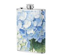 Blue Round Bloom 8oz Leather Travel Bottle-Stainless Steel Thermos for Drinks, Leak Proof Hip Container
