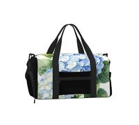Blue Round Bloom Sports Duffel Bag with Shoe Compartment-Lightweight Gym Weekender for Men Women, Waterproof Travel Tote with Wet Pocket