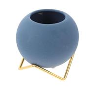Blue round Ceramic Succulent Planter with Iron Frame for Small Plants
