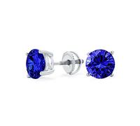 Blue Round Cubic Zirconia Brilliant Cut AAA CZ Solitaire Stud Earrings Simulated Sapphire .925 Sterling Silver Screw back 8MM