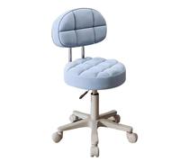 Blue Round Rolling Stools with Backrest, PU Leather Chair on Wheels, Adjustable Height Office Chair for Home and Worpace Use