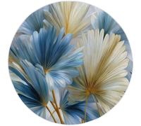 Blue Round Rugs 100cm, Minimalism Circle Rug for Living Room with Non Slip Backing Washable Rug for Bedroom, Soft Plants Palm Leaves Printed Carpet for Living Room Kid’s Room Nursery