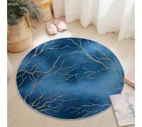 Blue Round Rugs for Living Room 60 cm, Washable Soft Modern Luxury Branches Lines Circle Area Rugs for Kids Room Kitchen Office Dining Room - Low Pile Classic Circular Carpet