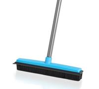 Blue Rubber Broom, 2 in 1 Rubber Broom with Squeegee, Adjustable Long Handle Rubbers Brooms