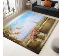 Blue Rug Living Room 60 x 120 cm, Quality Surrealism Retro Paris Printed Flannel Carpet with Durable Edge Binding and a Non-Slip Underside